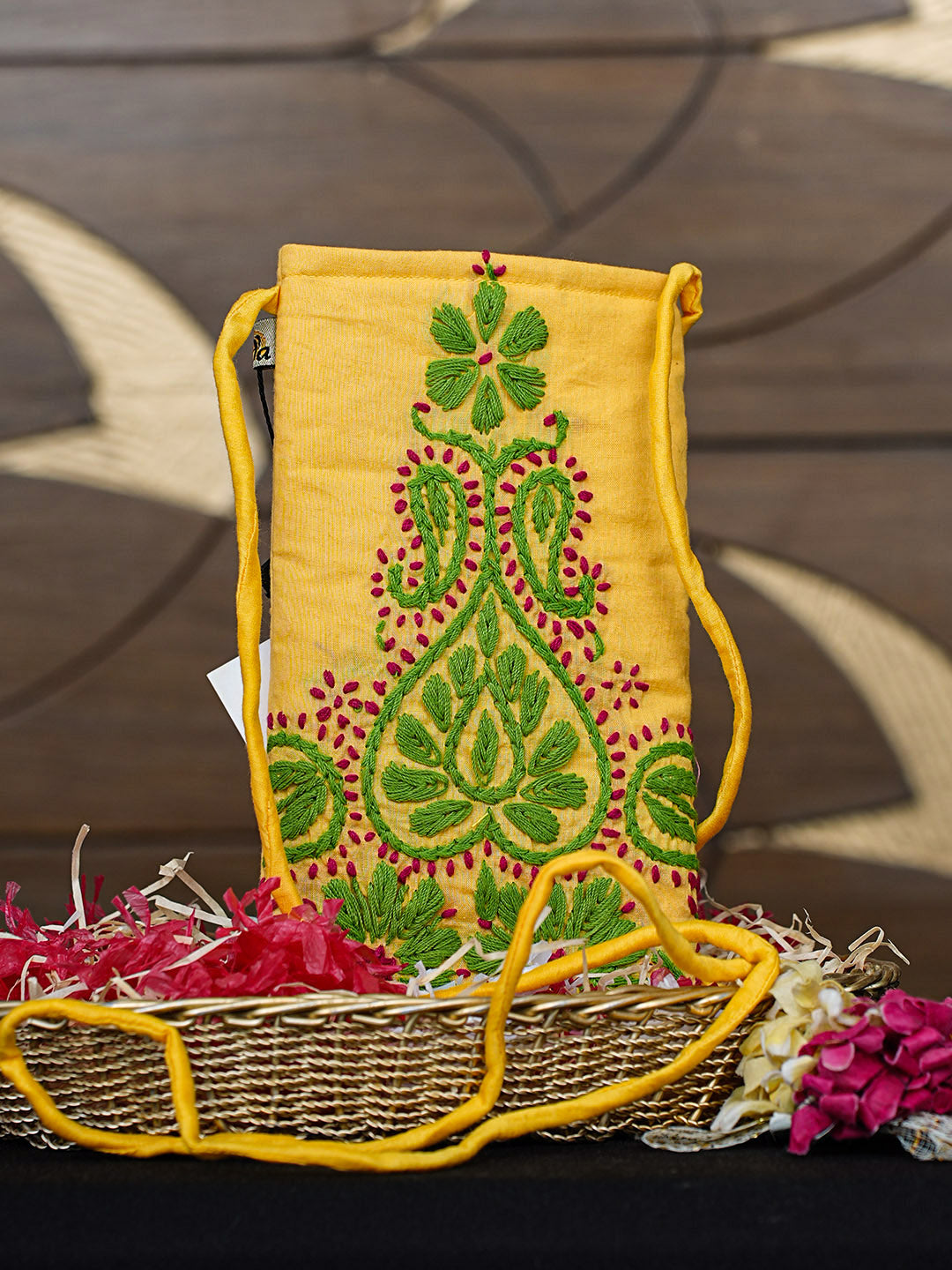 Ada Hand Embroidered Yellow Cotton Lucknowi Chikankari Mobile Cover 01A917411