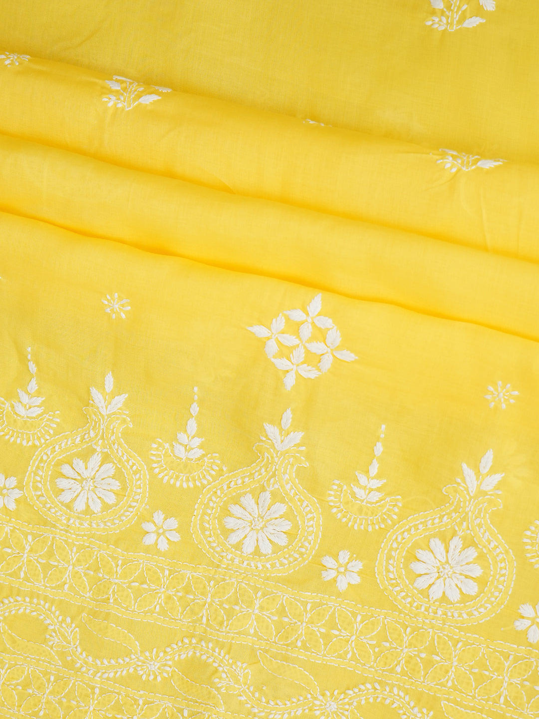 Ada Hand Embroidered Yellow Cotton Lucknowi Chikankari Unstitched Kurta 01A718477