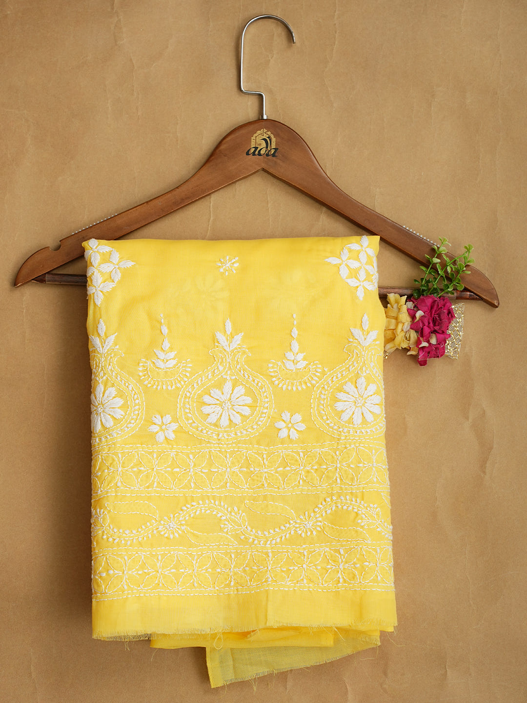 Ada Hand Embroidered Yellow Cotton Lucknowi Chikankari Unstitched Kurta 01A718477