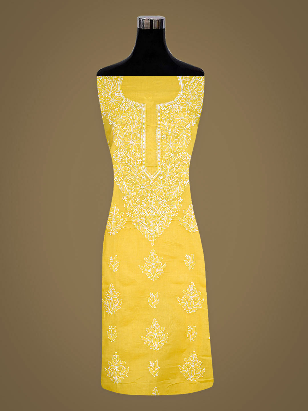 Ada Hand Embroidered Yellow Cotton Lucknowi Chikankari Unstitched Kurta 01A863908