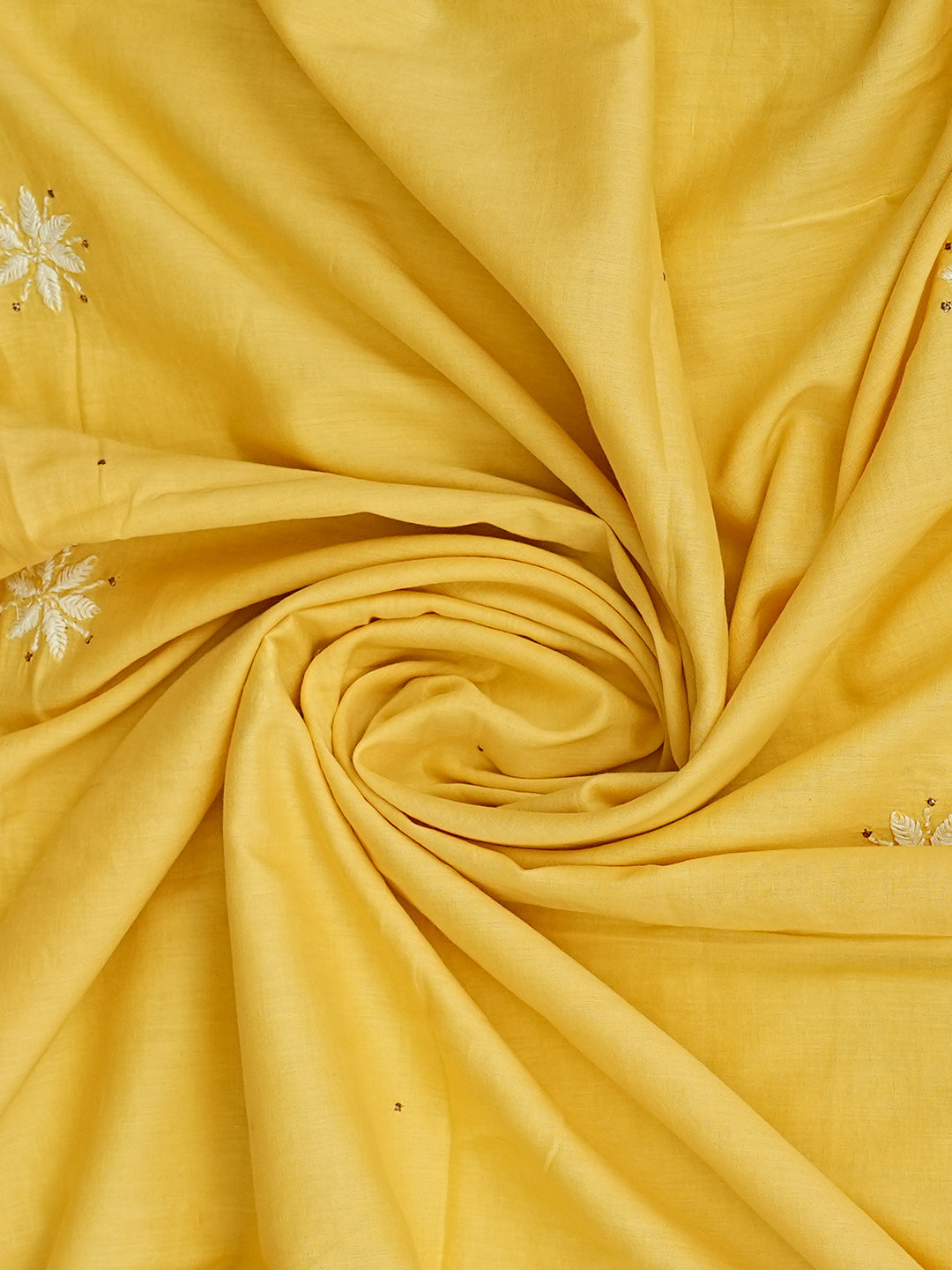 Ada Hand Embroidered Yellow Cotton Lucknowi Chikankari Unstitched Kurta Dupatta Set With Muqaish/Mukaish 01A760115