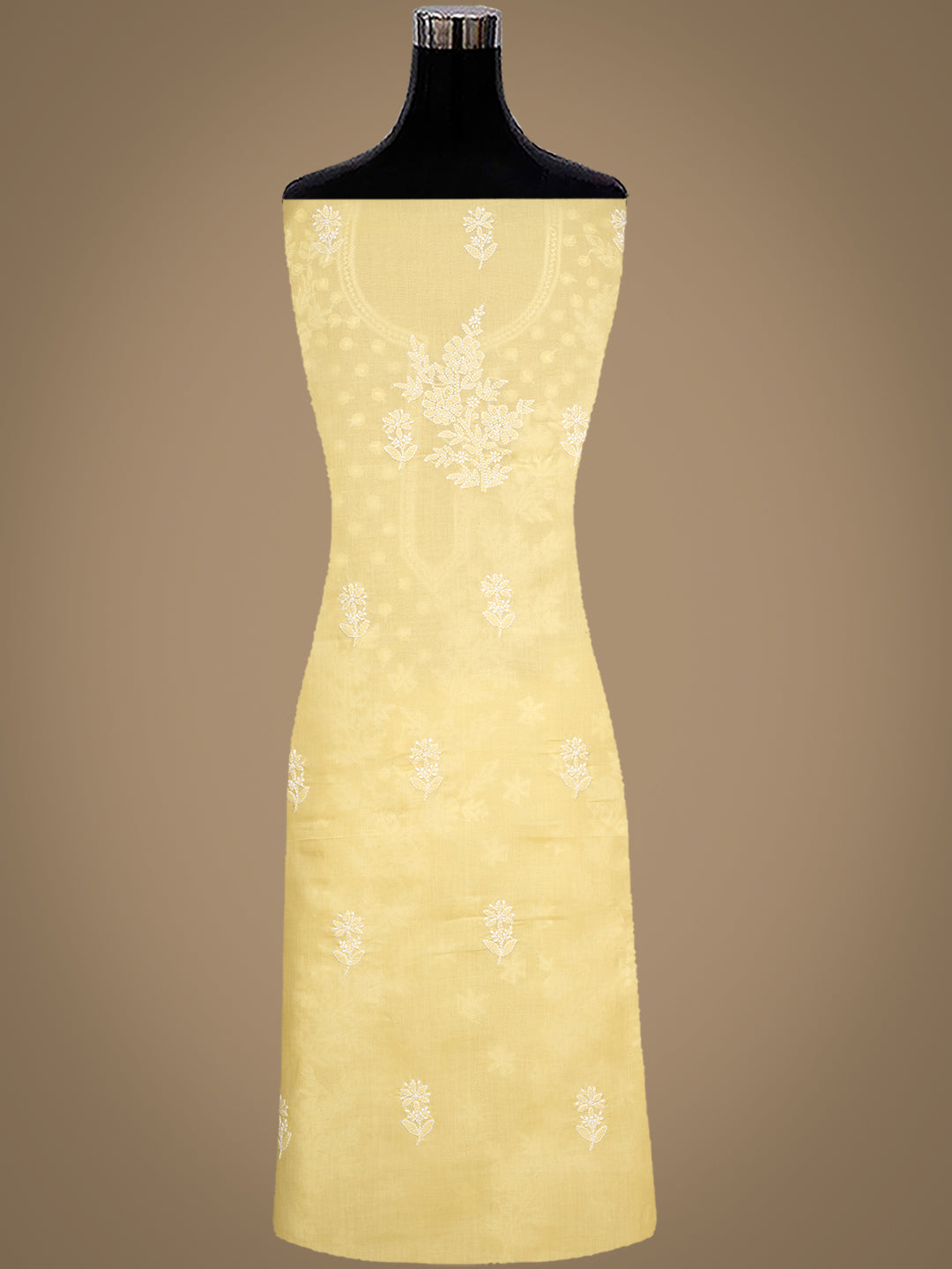 Ada Hand Embroidered Yellow Cotton Lucknowi Chikankari Unstitched Suit Piece 01A914820