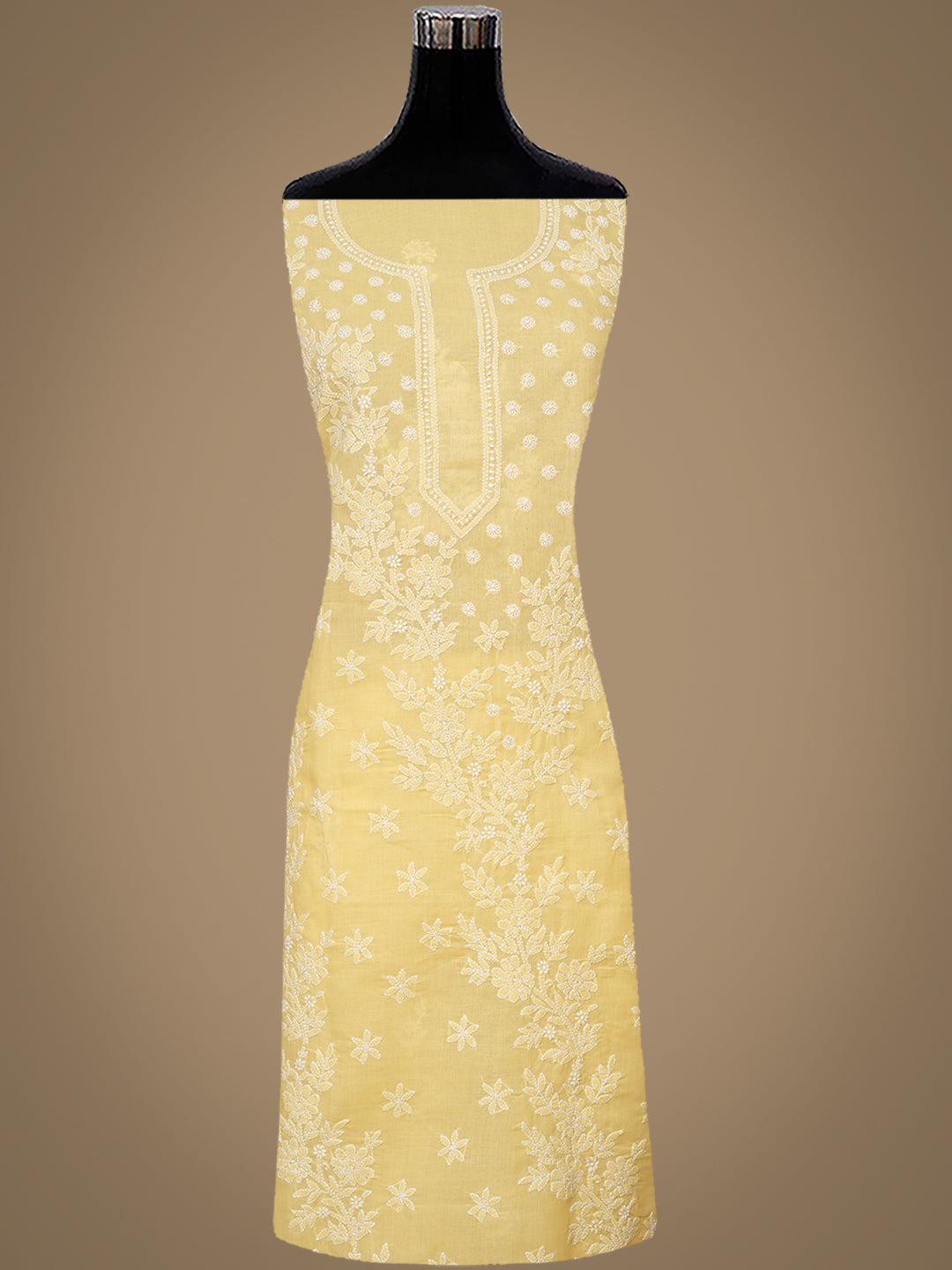 Ada Hand Embroidered Yellow Cotton Lucknowi Chikankari Unstitched Suit Piece 01A914820