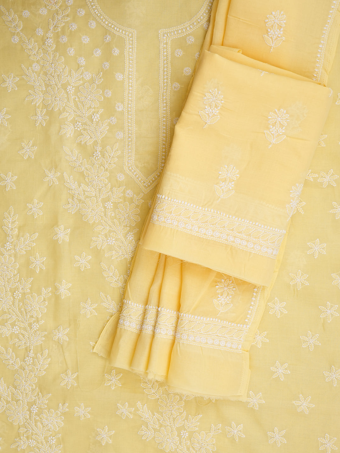 Ada Hand Embroidered Yellow Cotton Lucknowi Chikankari Unstitched Suit Piece 01A914820