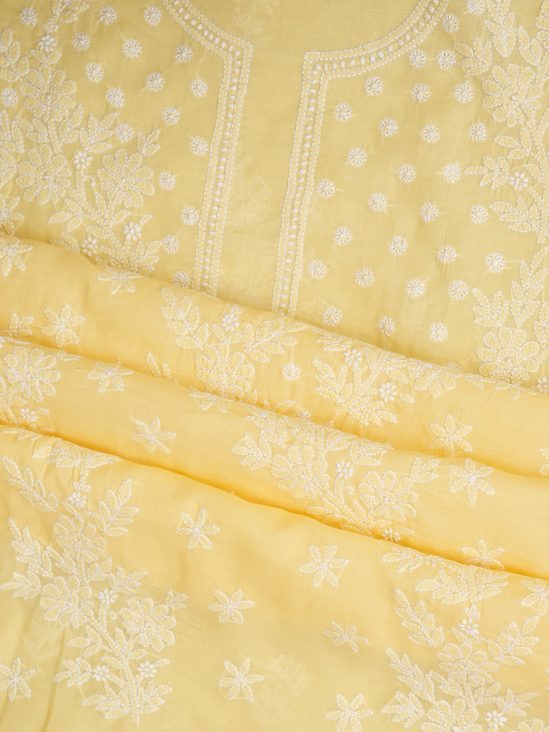 Ada Hand Embroidered Yellow Cotton Lucknowi Chikankari Unstitched Suit Piece 01A914820
