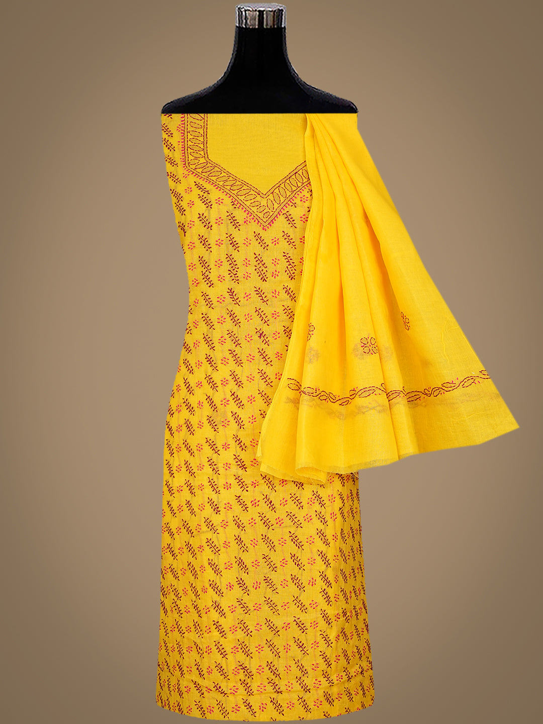 Ada Hand Embroidered Yellow Cotton Lucknowi Chikankari Unstitched Suit Piece 01A947753