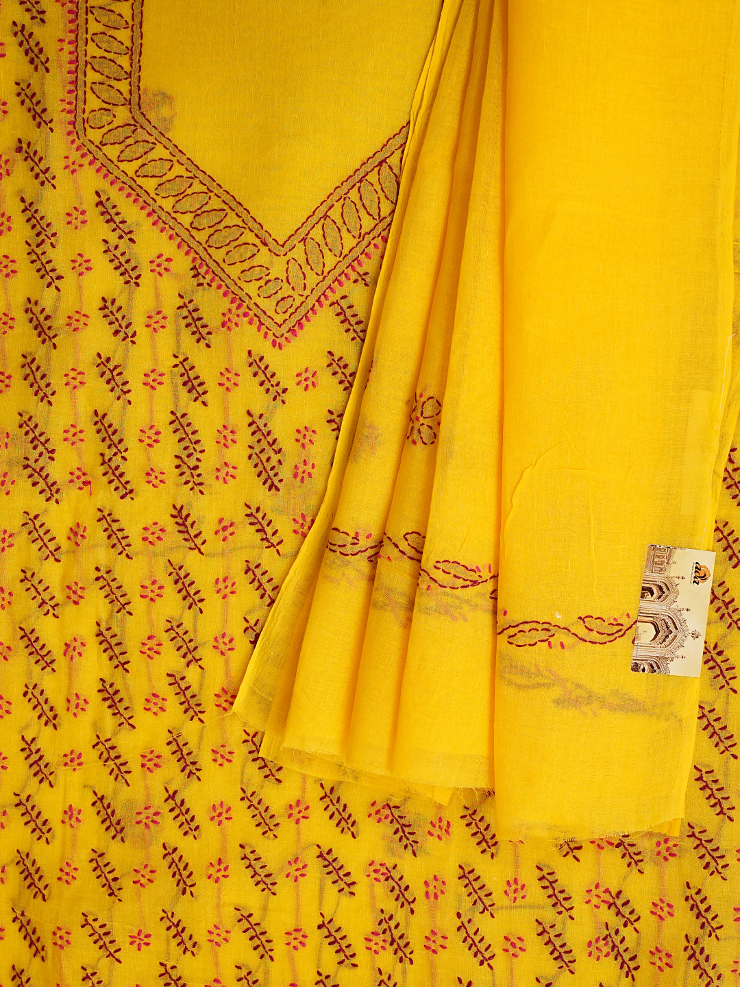 Ada Hand Embroidered Yellow Cotton Lucknowi Chikankari Unstitched Suit Piece 01A947753