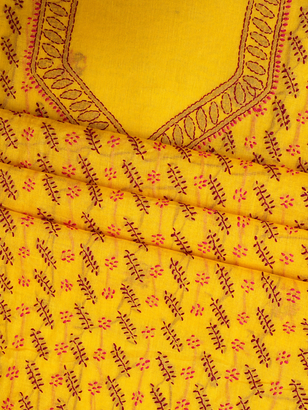 Ada Hand Embroidered Yellow Cotton Lucknowi Chikankari Unstitched Suit Piece 01A947753