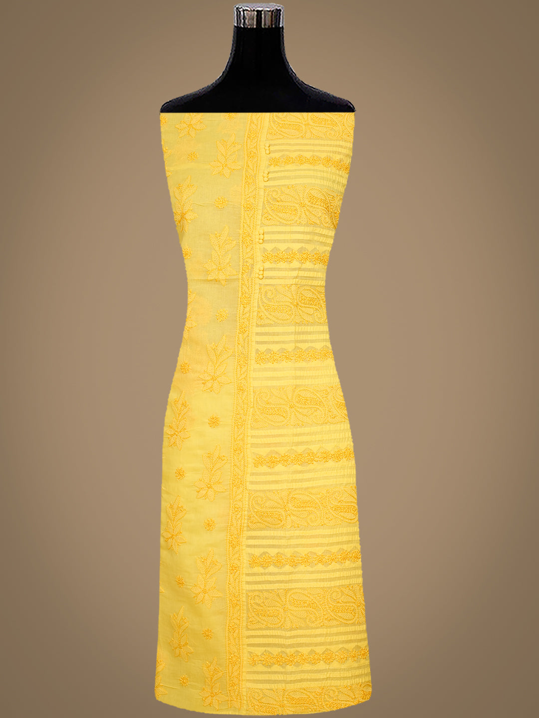 Ada Hand Embroidered Yellow Cotton Lucknowi Chikankari Unstitched Suit Piece 01A981313