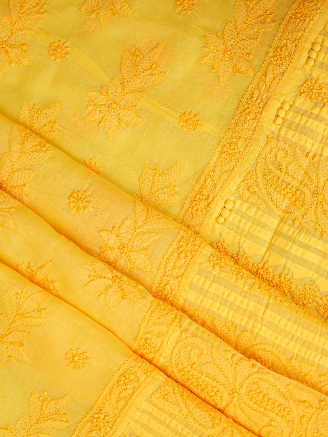 Ada Hand Embroidered Yellow Cotton Lucknowi Chikankari Unstitched Suit Piece 01A981313