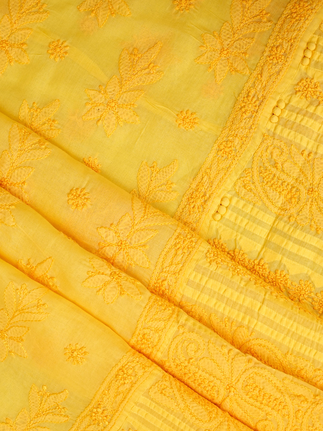 Ada Hand Embroidered Yellow Cotton Lucknowi Chikankari Unstitched Suit Piece 01A981313