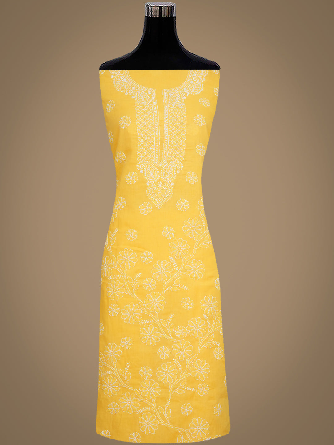 Ada Hand Embroidered Yellow Cotton Lucknowi Chikankari Unstitched Suit Piece 01A992361