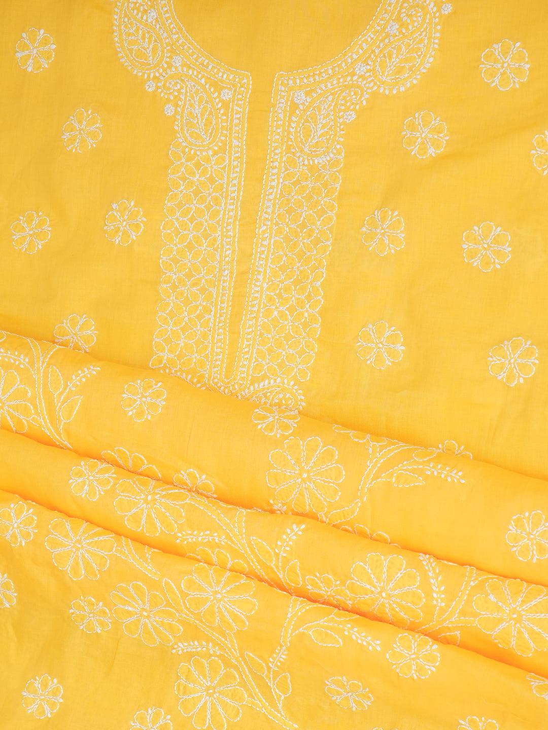 Ada Hand Embroidered Yellow Cotton Lucknowi Chikankari Unstitched Suit Piece 01A992361