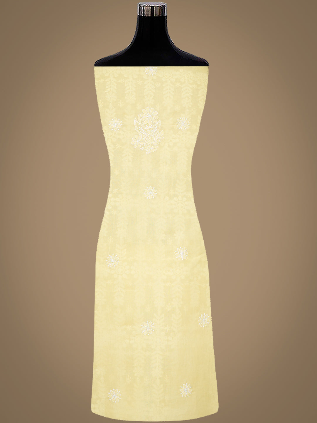 Ada Hand Embroidered Yellow Cotton Lucknowi Chikankari Unstitched Suit Piece 01A999495