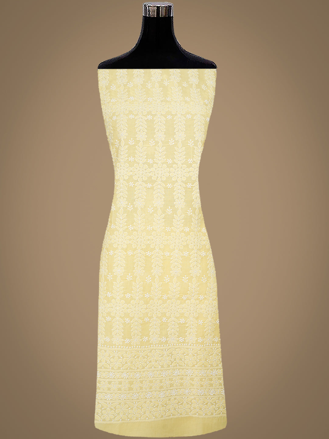Ada Hand Embroidered Yellow Cotton Lucknowi Chikankari Unstitched Suit Piece 01A999495