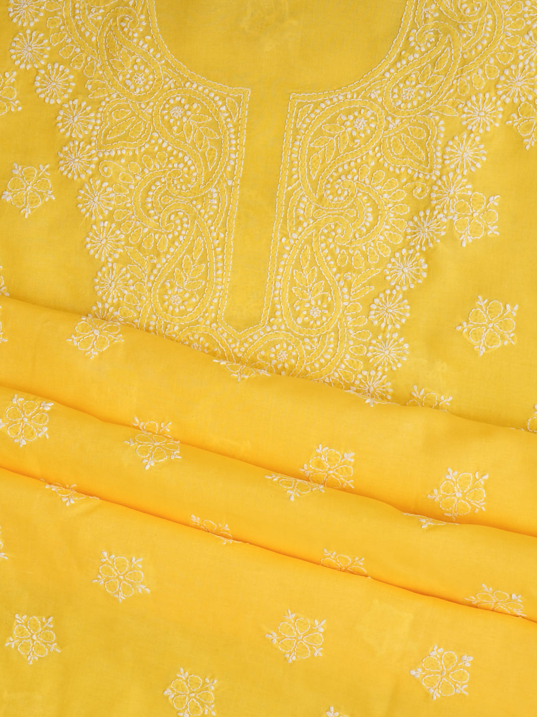 Ada Hand Embroidered Yellow Cotton Lucknowi Chikankari Unstitched Suit Piece With Chiffon Dupatta_7