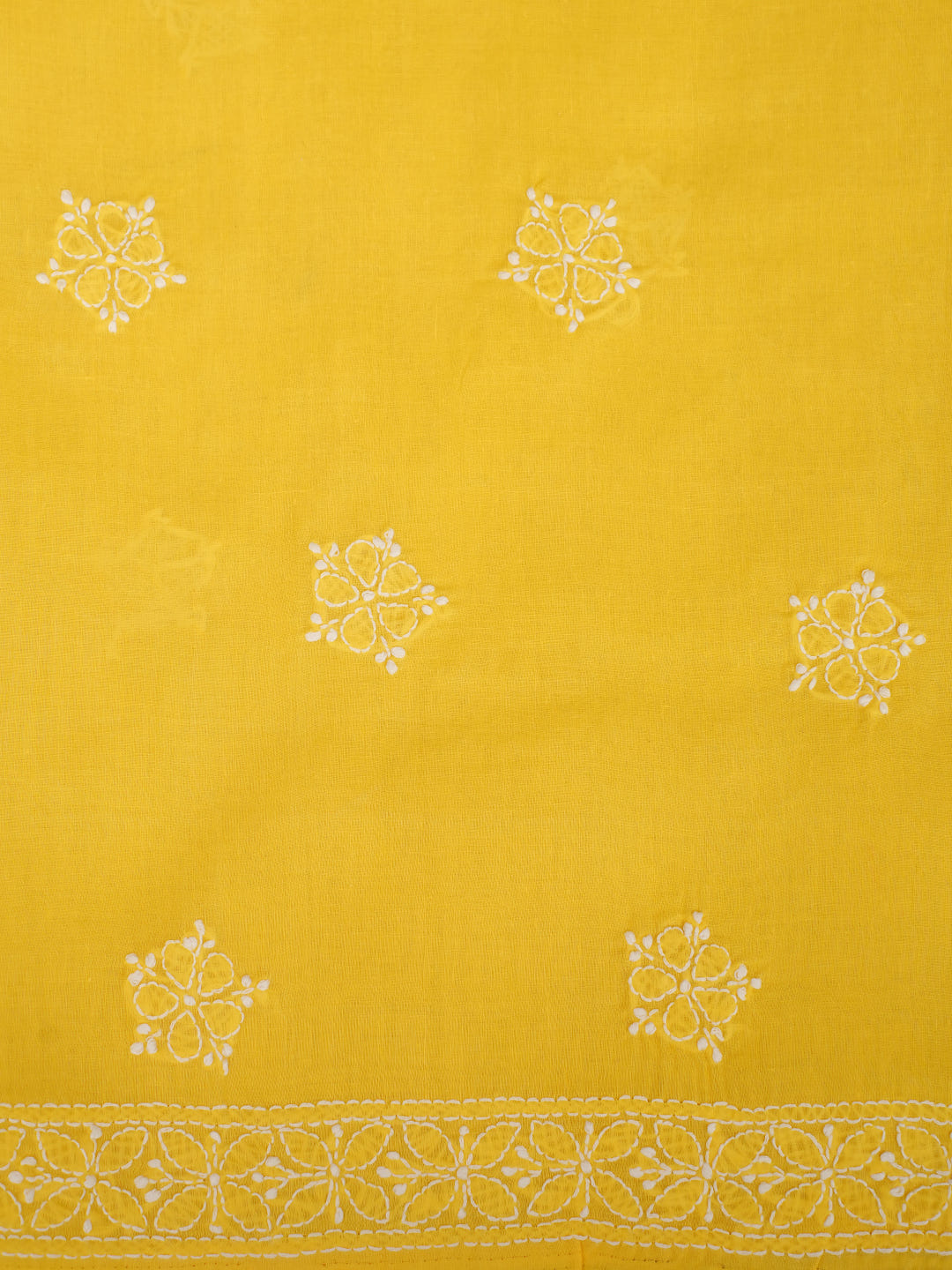 Ada Hand Embroidered Yellow Cotton Lucknowi Chikankari Unstitched Suit Piece With Chiffon Dupatta_8
