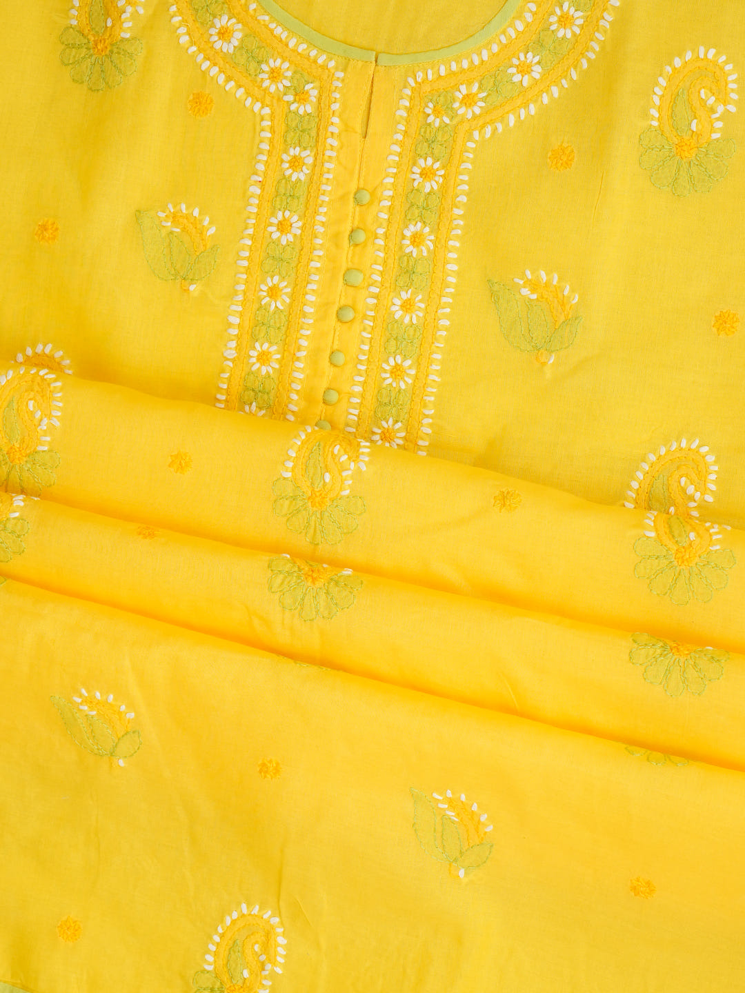 Ada Hand Embroidered Yellow Cotton Lucknowi Chikankari Unstitched Suit Piece With Chiffon Dupatta 01A1013671_6