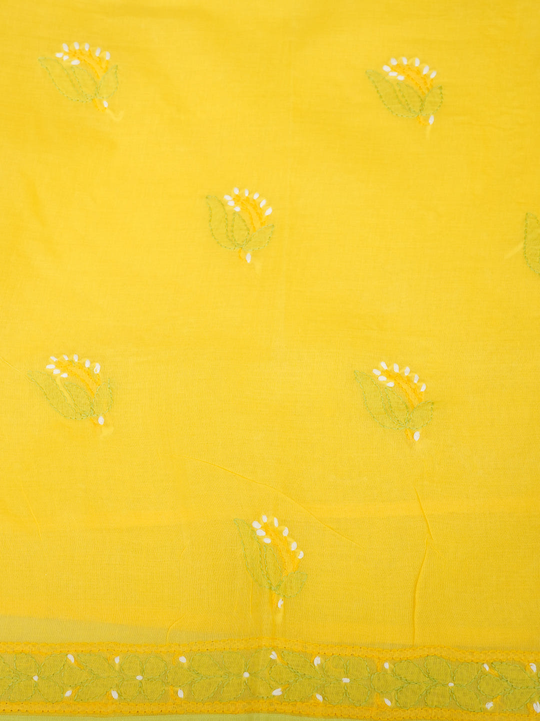 Ada Hand Embroidered Yellow Cotton Lucknowi Chikankari Unstitched Suit Piece With Chiffon Dupatta 01A1013671_7