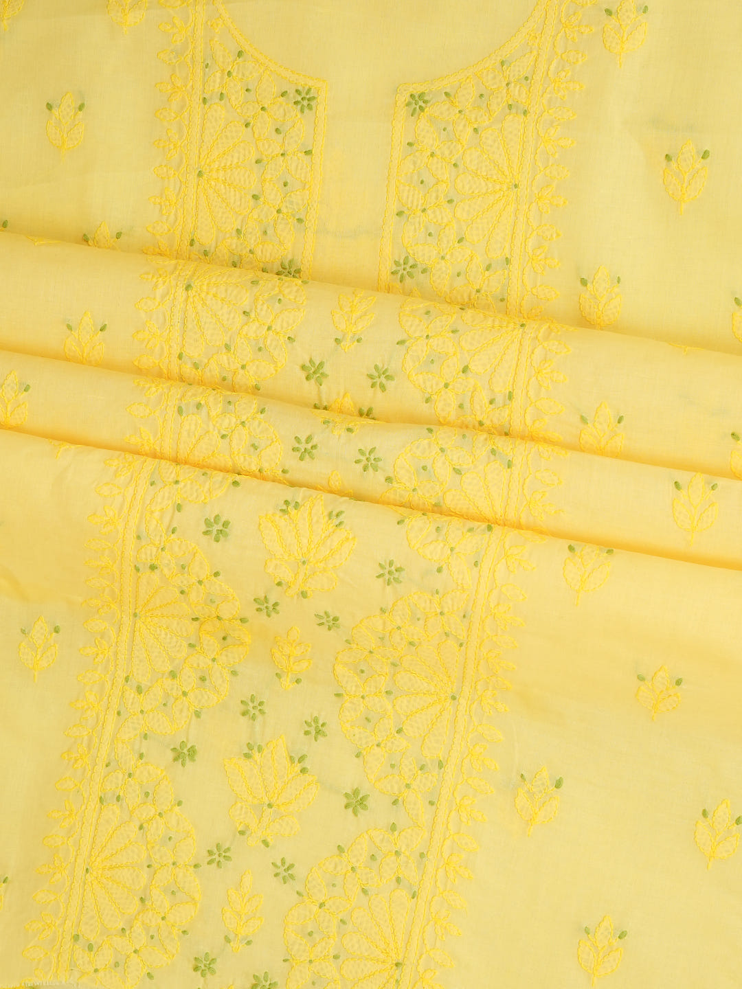 Ada Hand Embroidered Yellow Cotton Lucknowi Chikankari Unstitched Suit Piece With Chiffon Dupatta 01A1025552_3