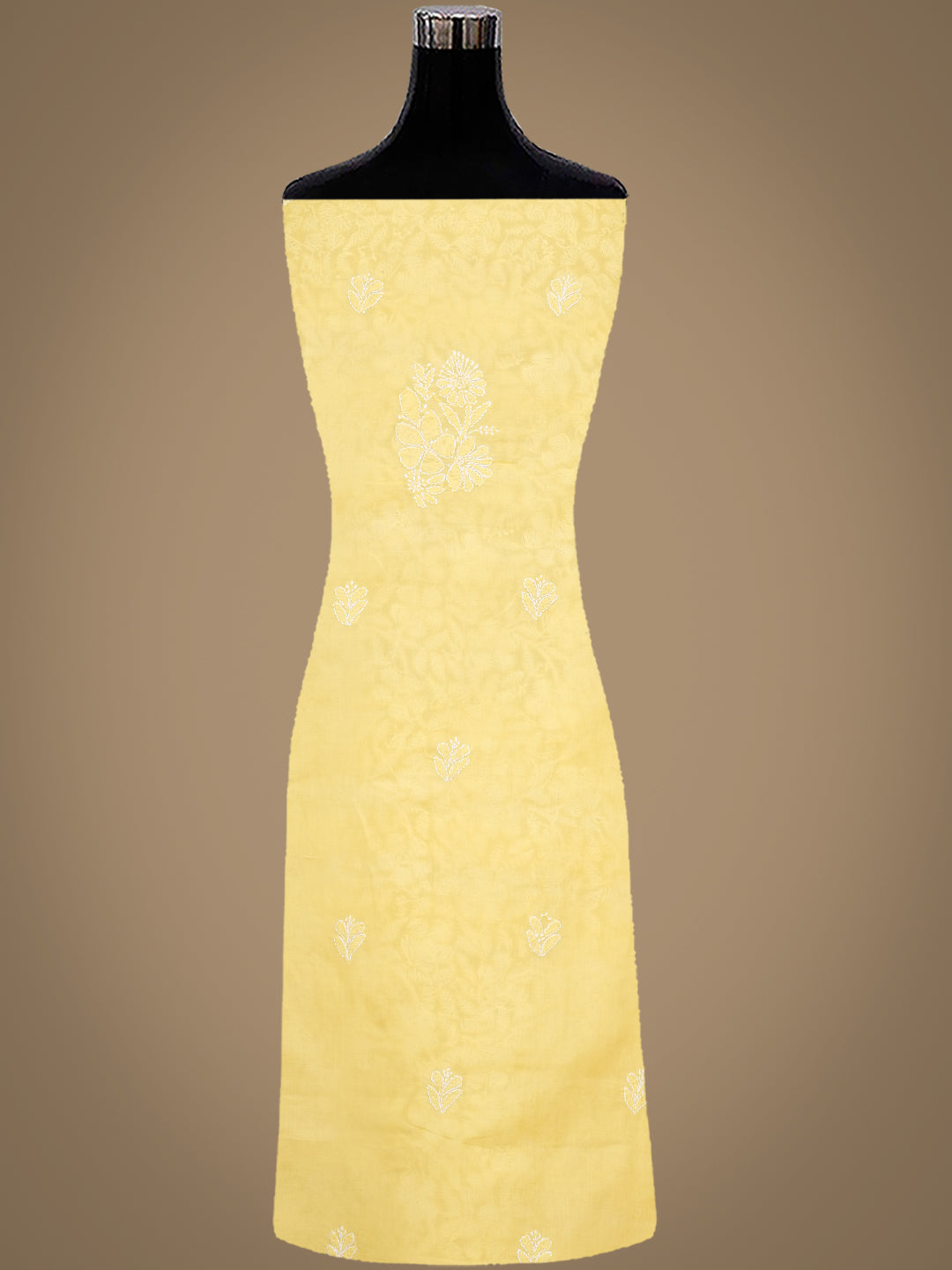 Ada Hand Embroidered Yellow Cotton Lucknowi Chikankari Unstitched Suit Piece With Chiffon Dupatta 01A985564