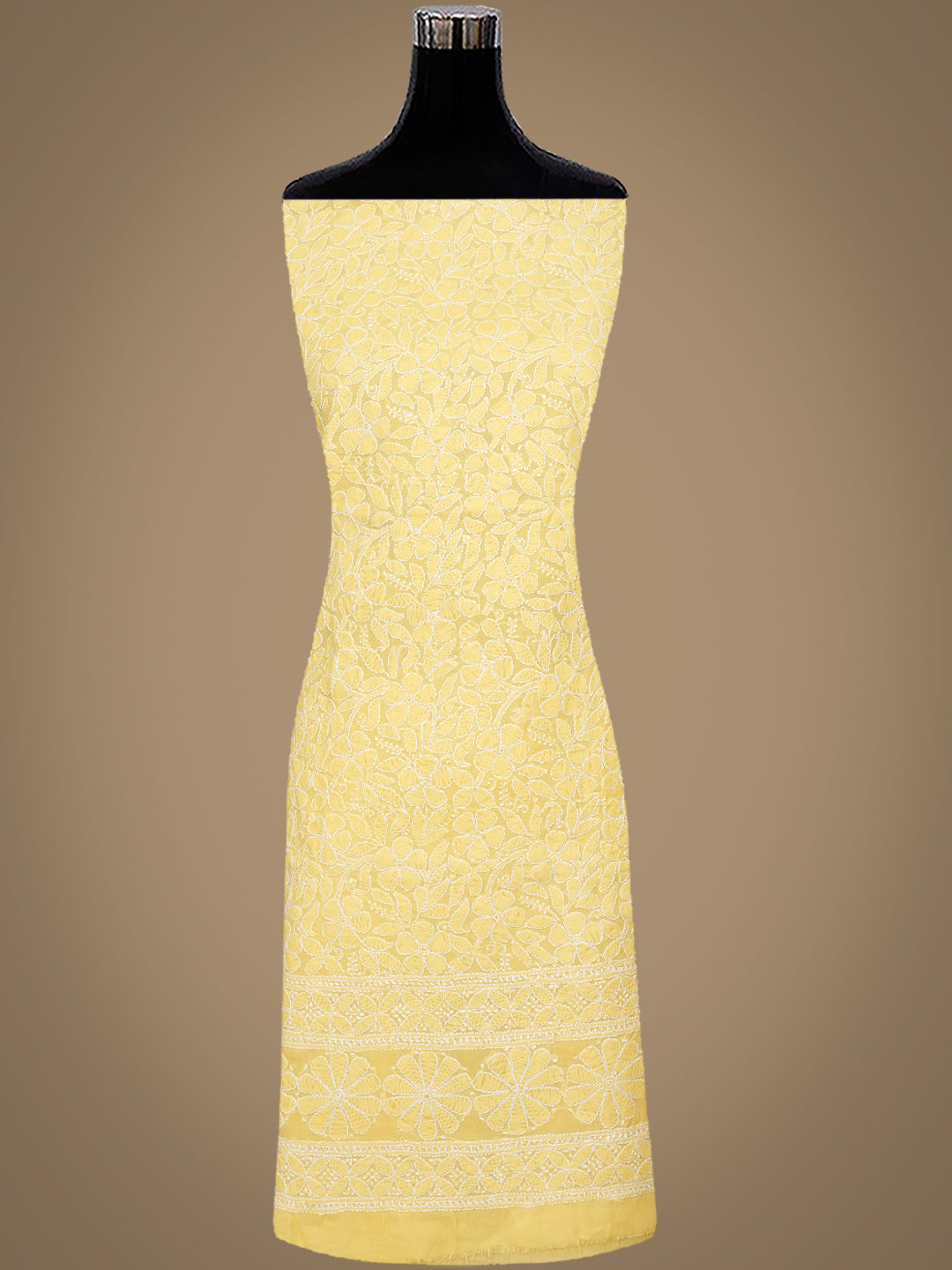 Ada Hand Embroidered Yellow Cotton Lucknowi Chikankari Unstitched Suit Piece With Chiffon Dupatta 01A985564