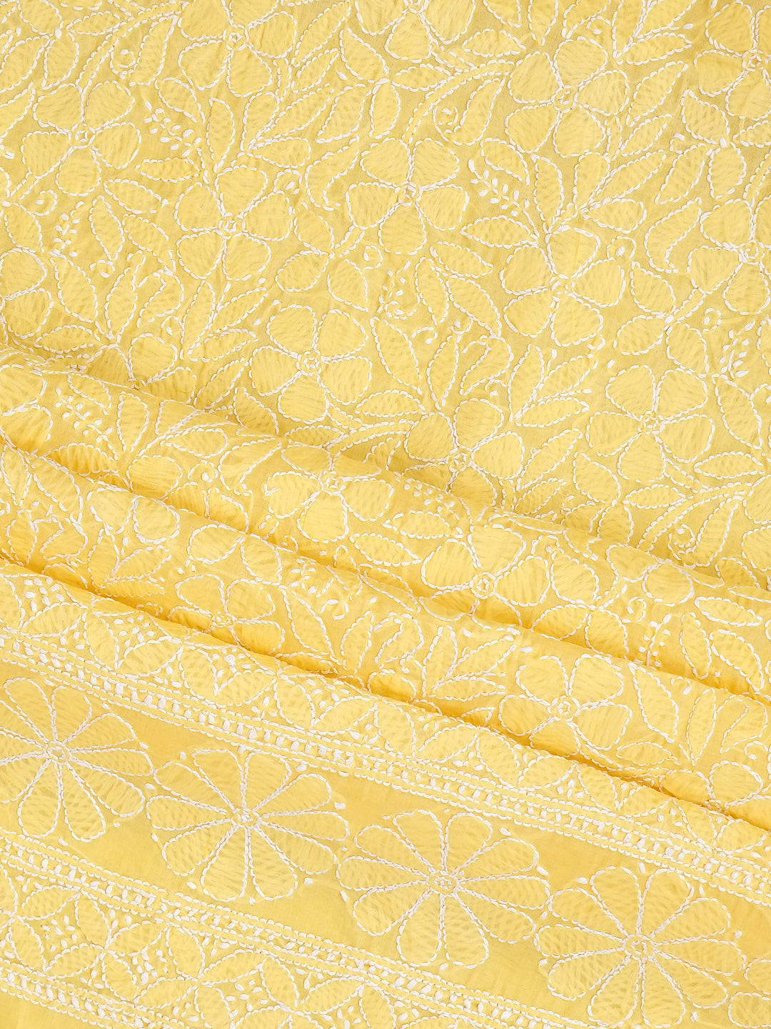 Ada Hand Embroidered Yellow Cotton Lucknowi Chikankari Unstitched Suit Piece With Chiffon Dupatta 01A985564