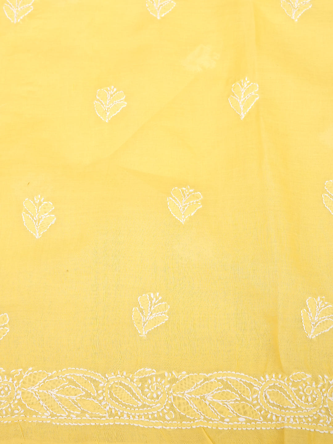 Ada Hand Embroidered Yellow Cotton Lucknowi Chikankari Unstitched Suit Piece With Chiffon Dupatta 01A985564