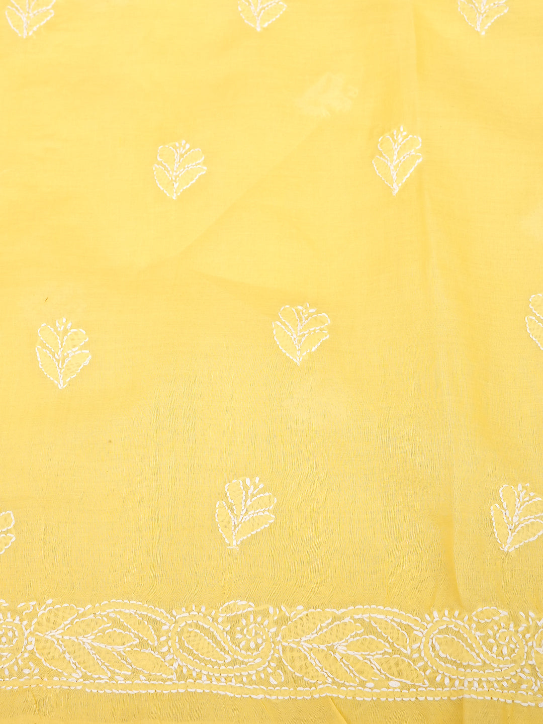 Ada Hand Embroidered Yellow Cotton Lucknowi Chikankari Unstitched Suit Piece With Chiffon Dupatta 01A985564