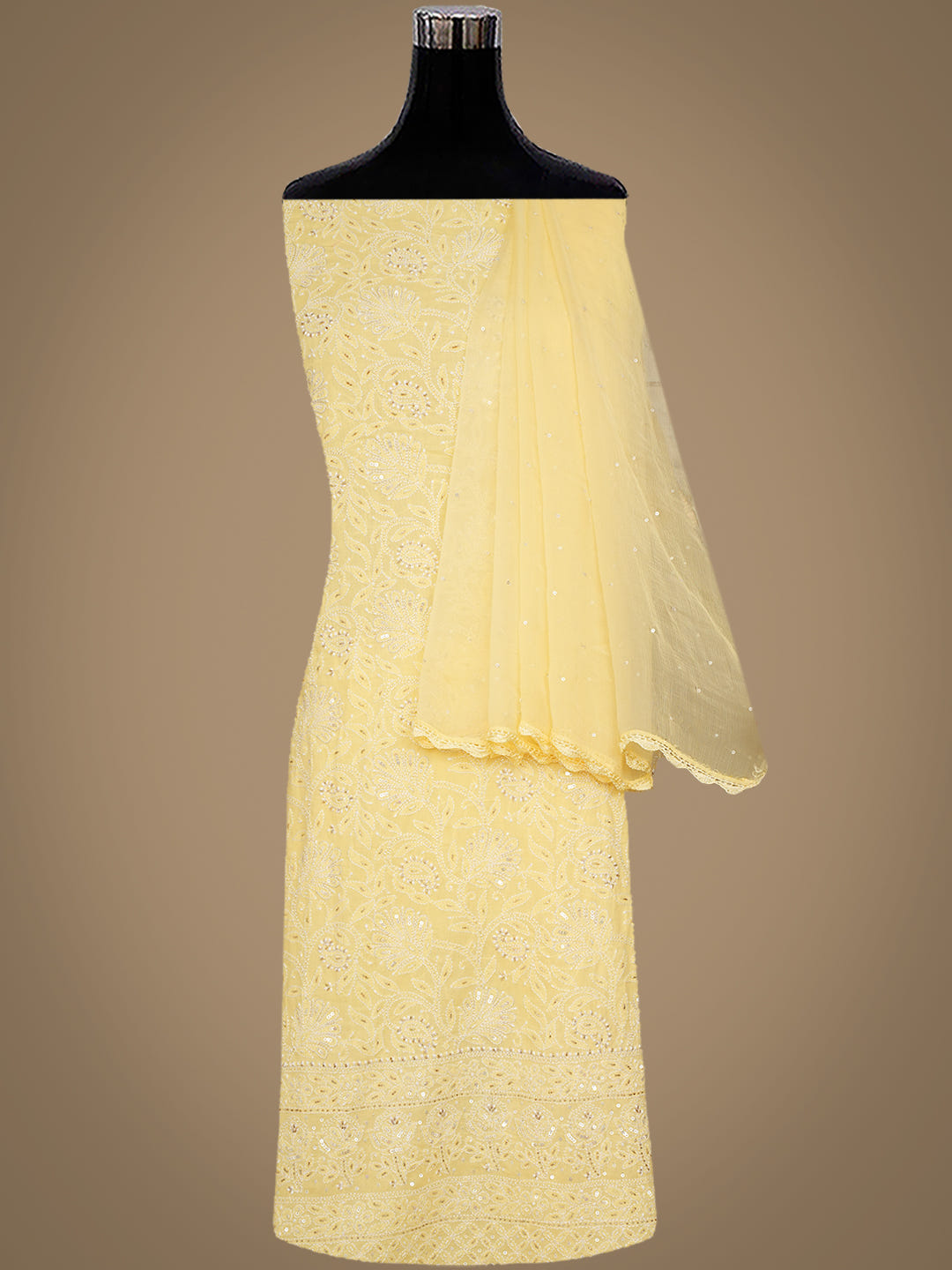Ada Hand Embroidered Yellow Cotton Lucknowi Chikankari Unstitched Suit Piece With Cutdana Work 01A728841_2