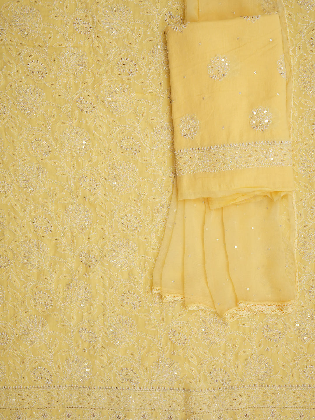 Ada Hand Embroidered Yellow Cotton Lucknowi Chikankari Unstitched Suit Piece With Cutdana Work 01A728841_4