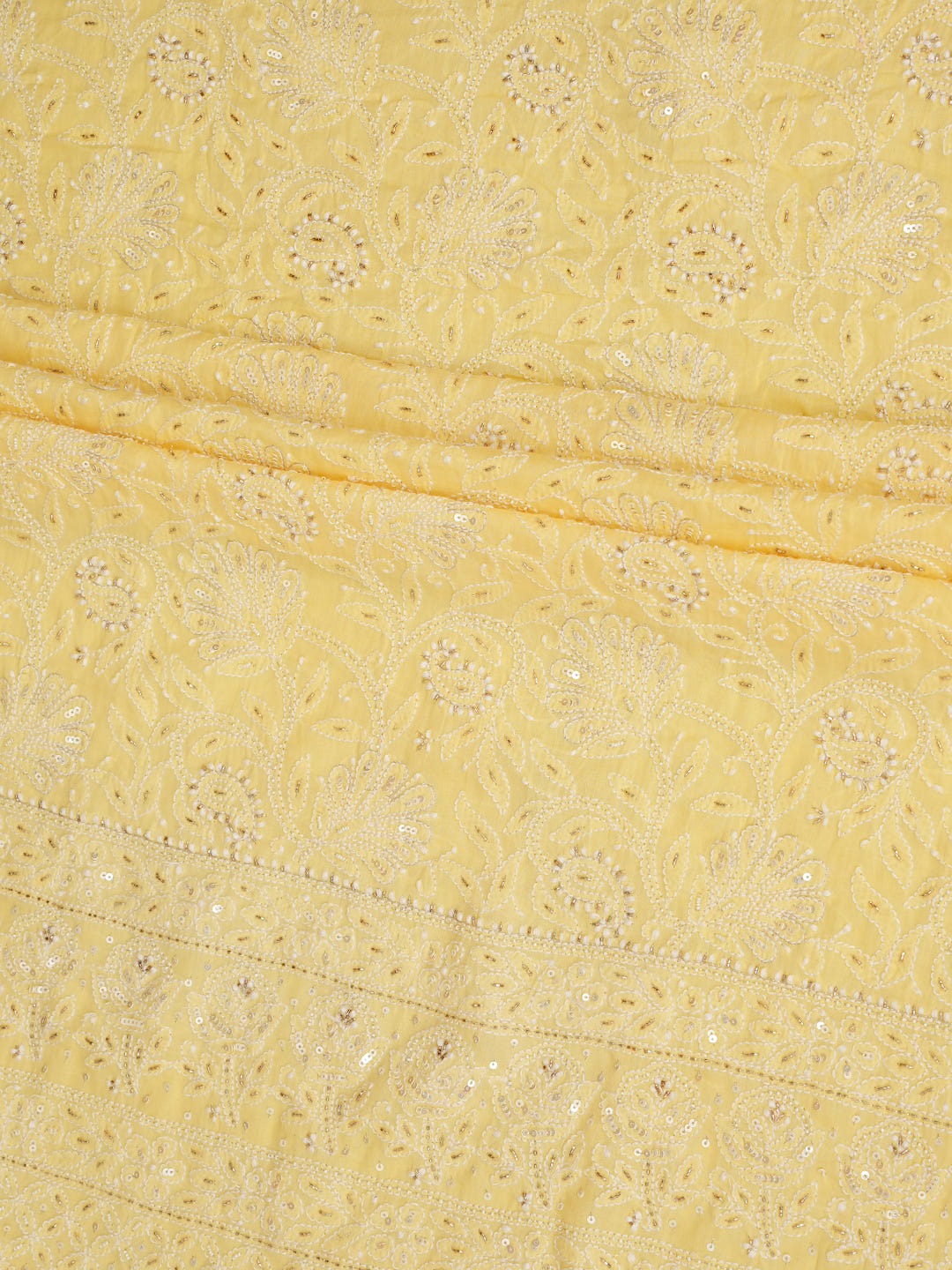 Ada Hand Embroidered Yellow Cotton Lucknowi Chikankari Unstitched Suit Piece With Cutdana Work 01A728841_5