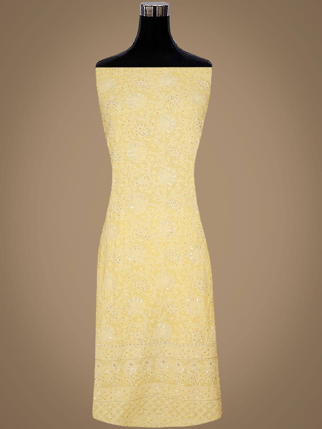 Ada Hand Embroidered Yellow Cotton Lucknowi Chikankari Unstitched Suit Piece With Cutdana Work 01A728841_8