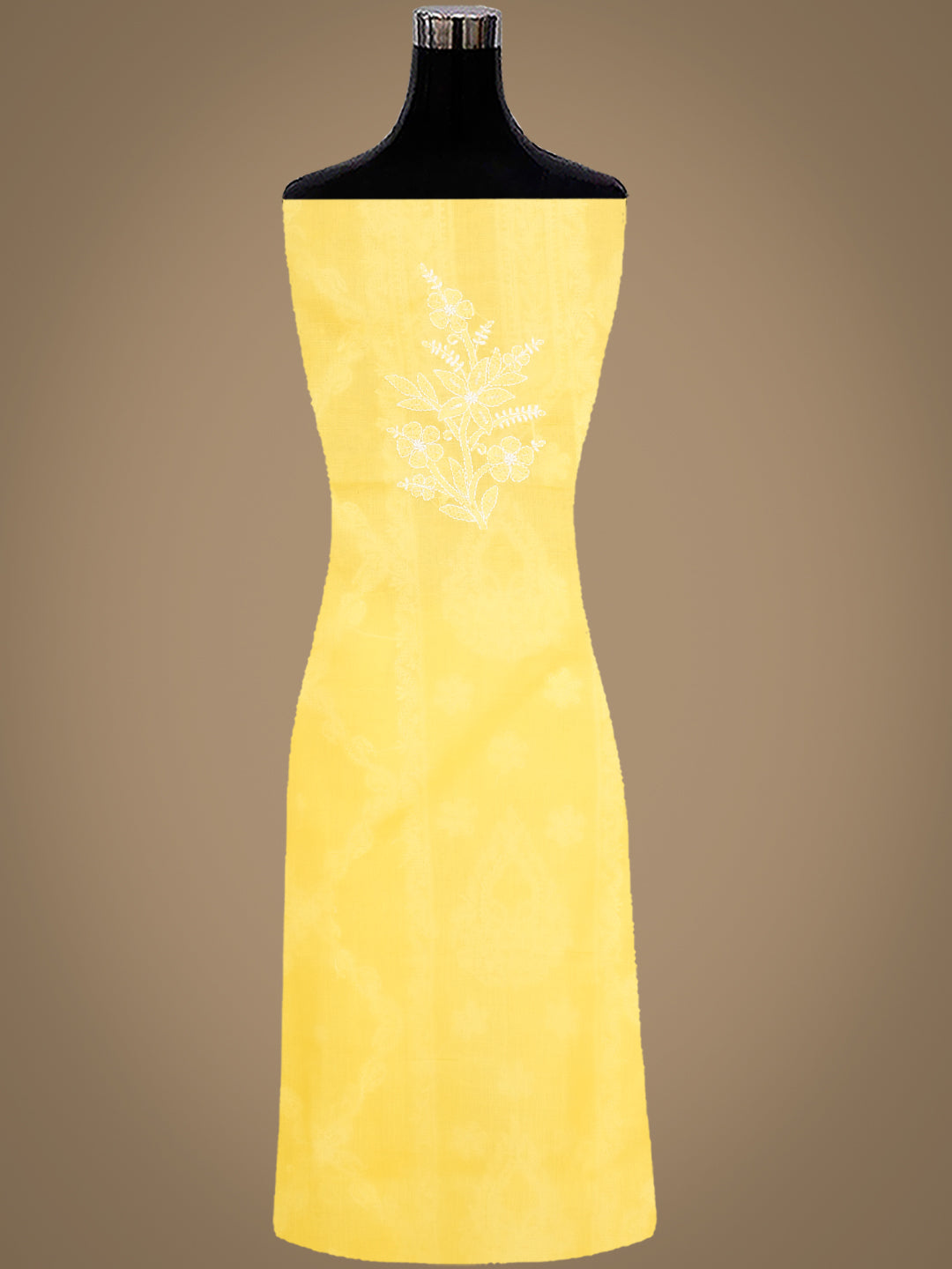 Ada Yellow Cotton Unstitched Suit Piece Crafted With Chikankari Embroidery