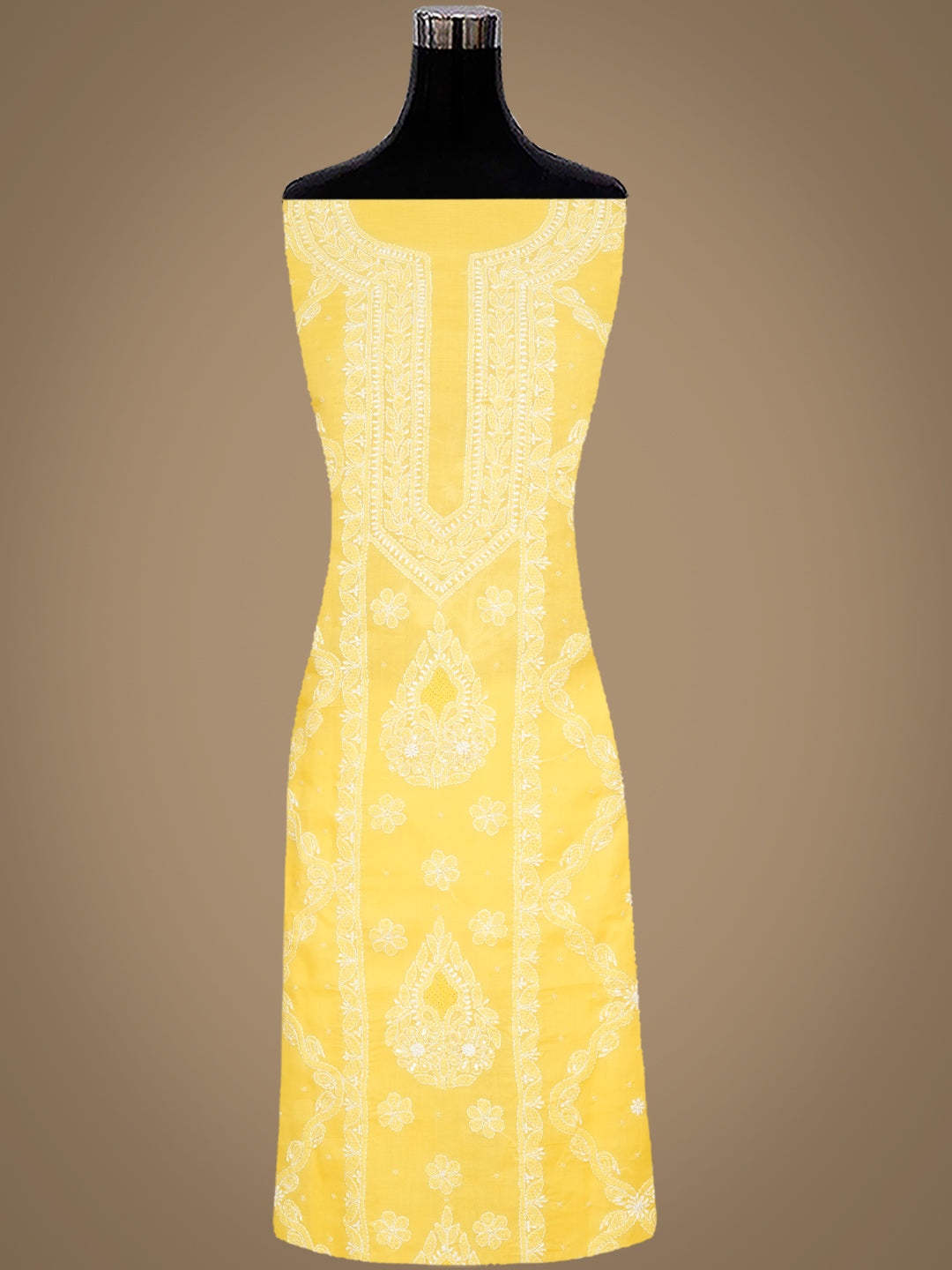 Yellow Cotton Lucknowi Chikankari Suit With Elegant Pearl Work Detailing