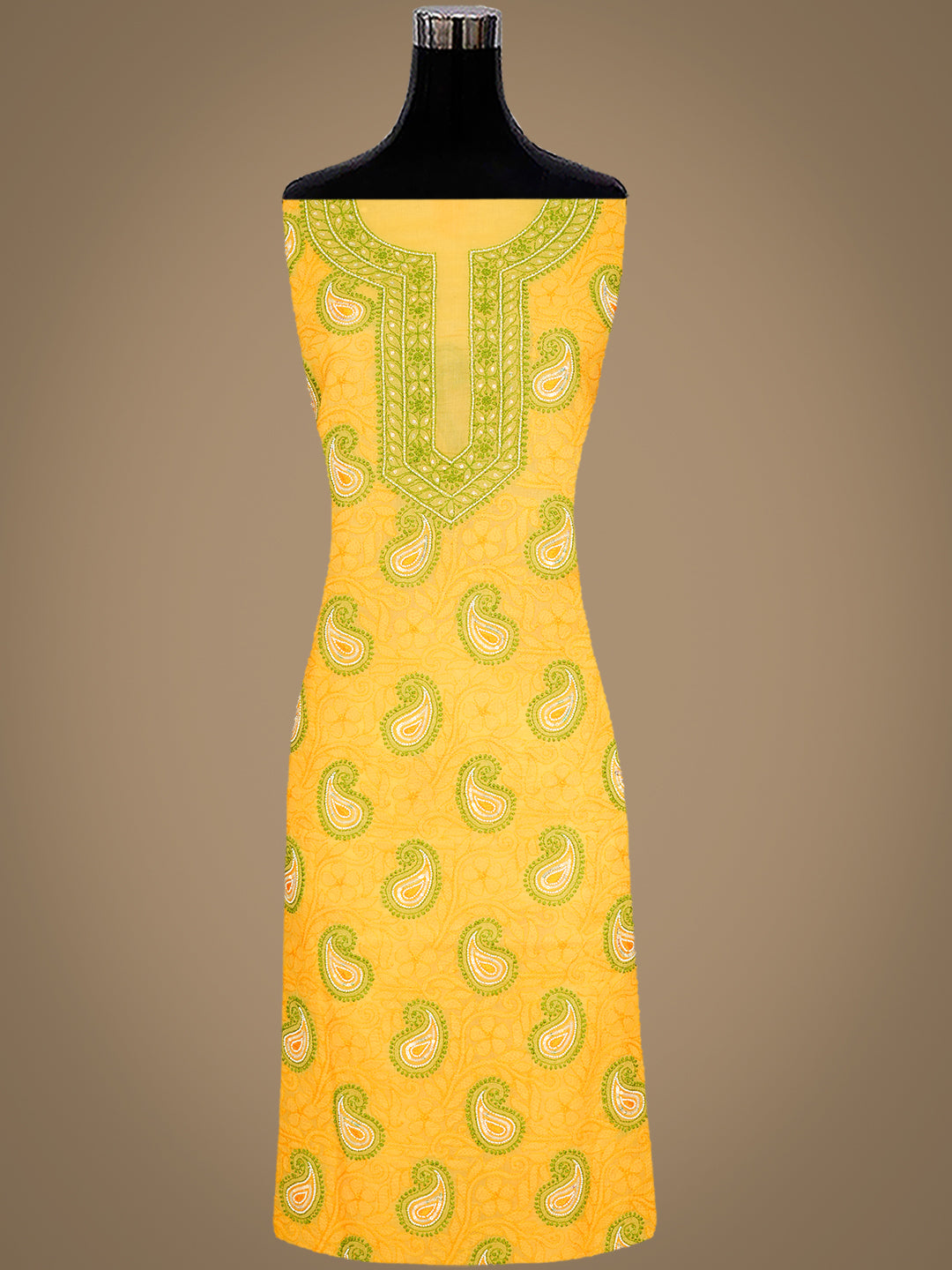 Ada Hand Embroidered Yellow Cotton Lucknowi Chikankari Unstitched Suit Piece With Pearl Work 01A985614