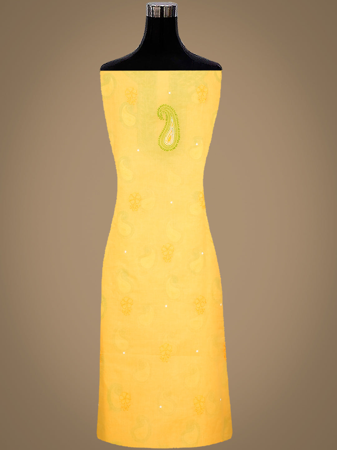 Ada Hand Embroidered Yellow Cotton Lucknowi Chikankari Unstitched Suit Piece With Pearl Work 01A985614