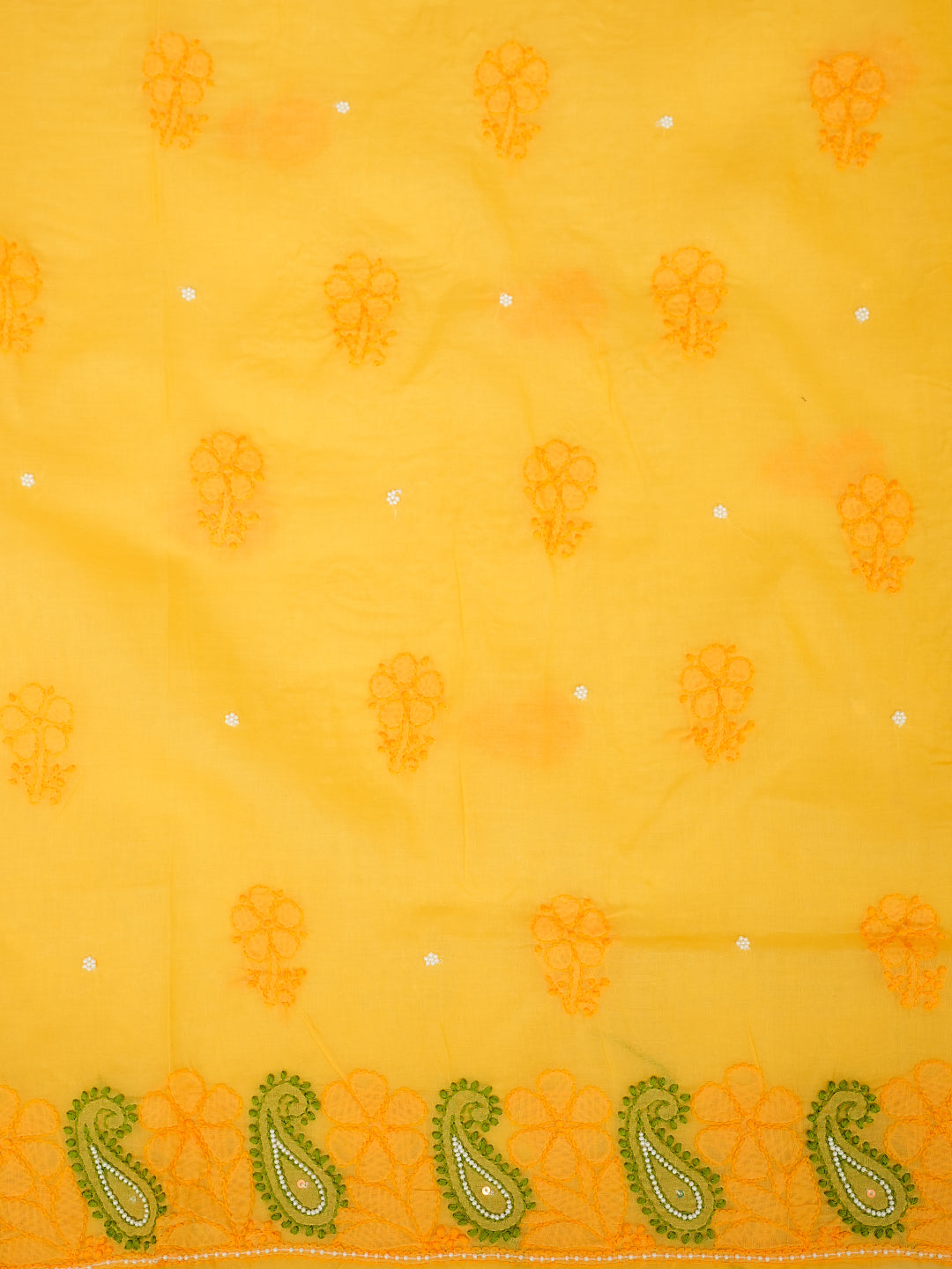 Ada Hand Embroidered Yellow Cotton Lucknowi Chikankari Unstitched Suit Piece With Pearl Work 01A985614