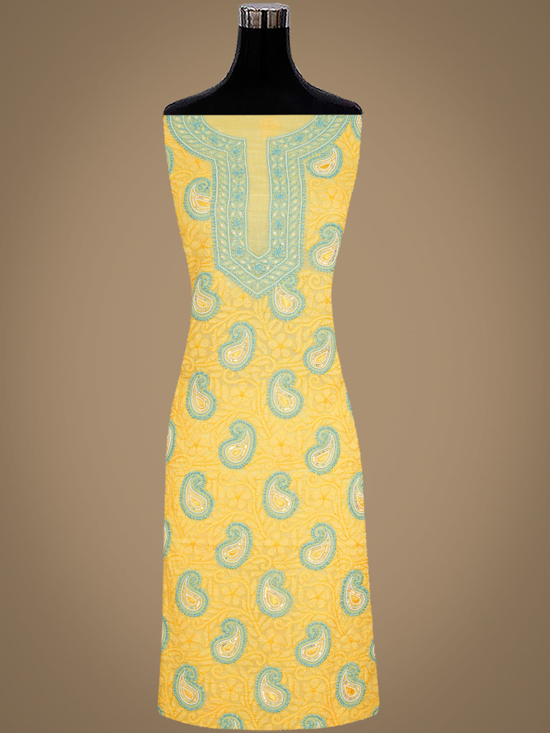 Ada Hand Embroidered Yellow Cotton Lucknowi Chikankari Unstitched Suit Piece With Pearl and Sequined Work 01A985605