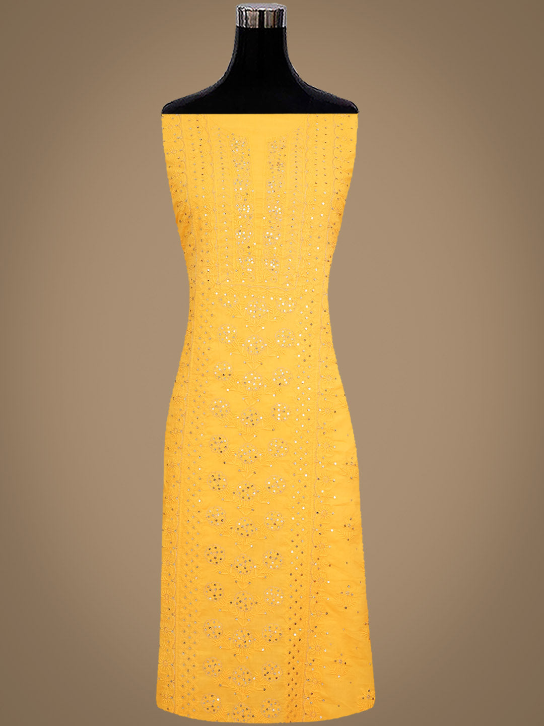 Ada Hand Embroidered Yellow Cotton Lucknowi Chikankari Unstitched Suit Piece With Zari Work 01A185846