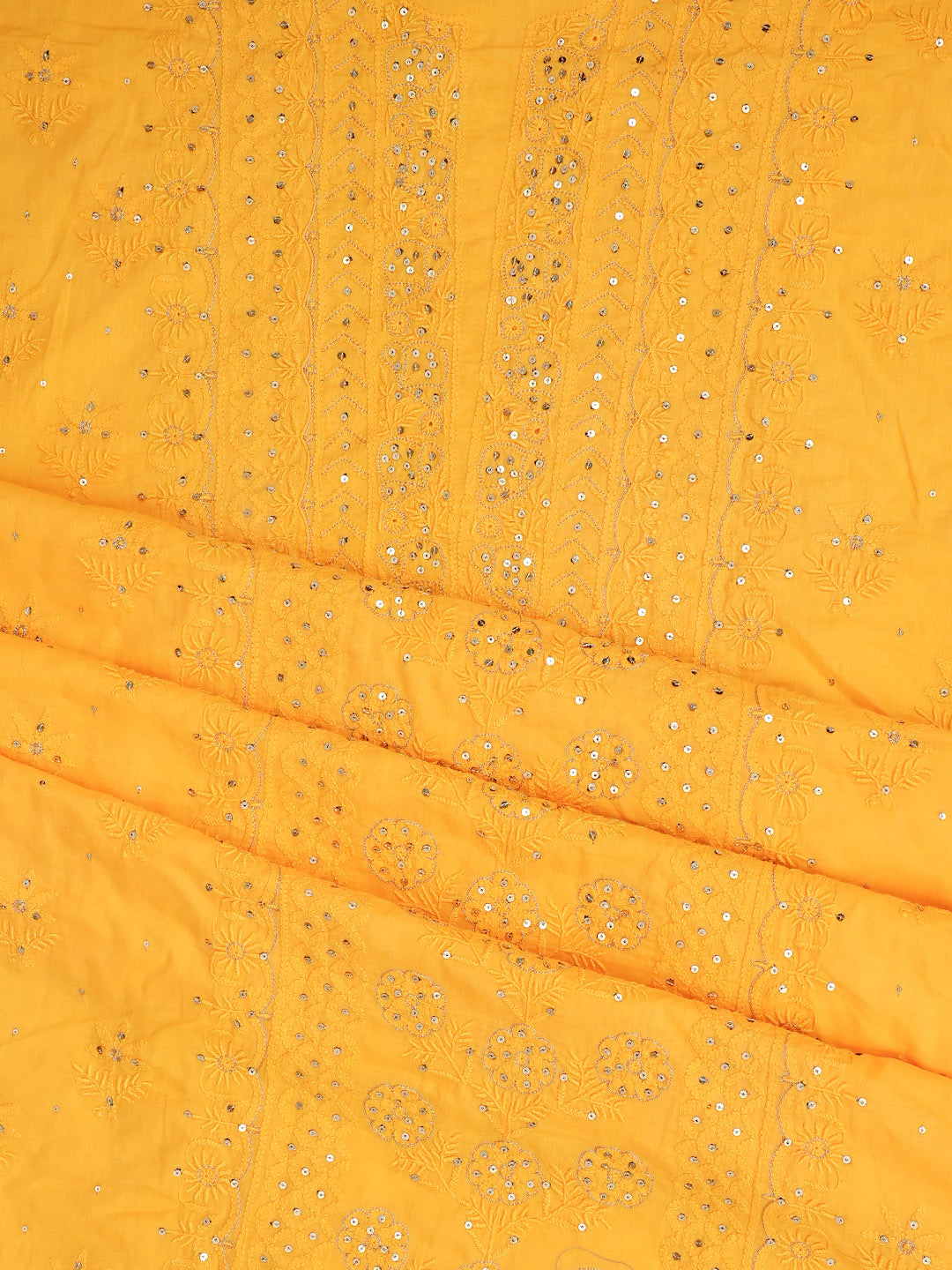 Ada Hand Embroidered Yellow Cotton Lucknowi Chikankari Unstitched Suit Piece With Zari Work 01A185846