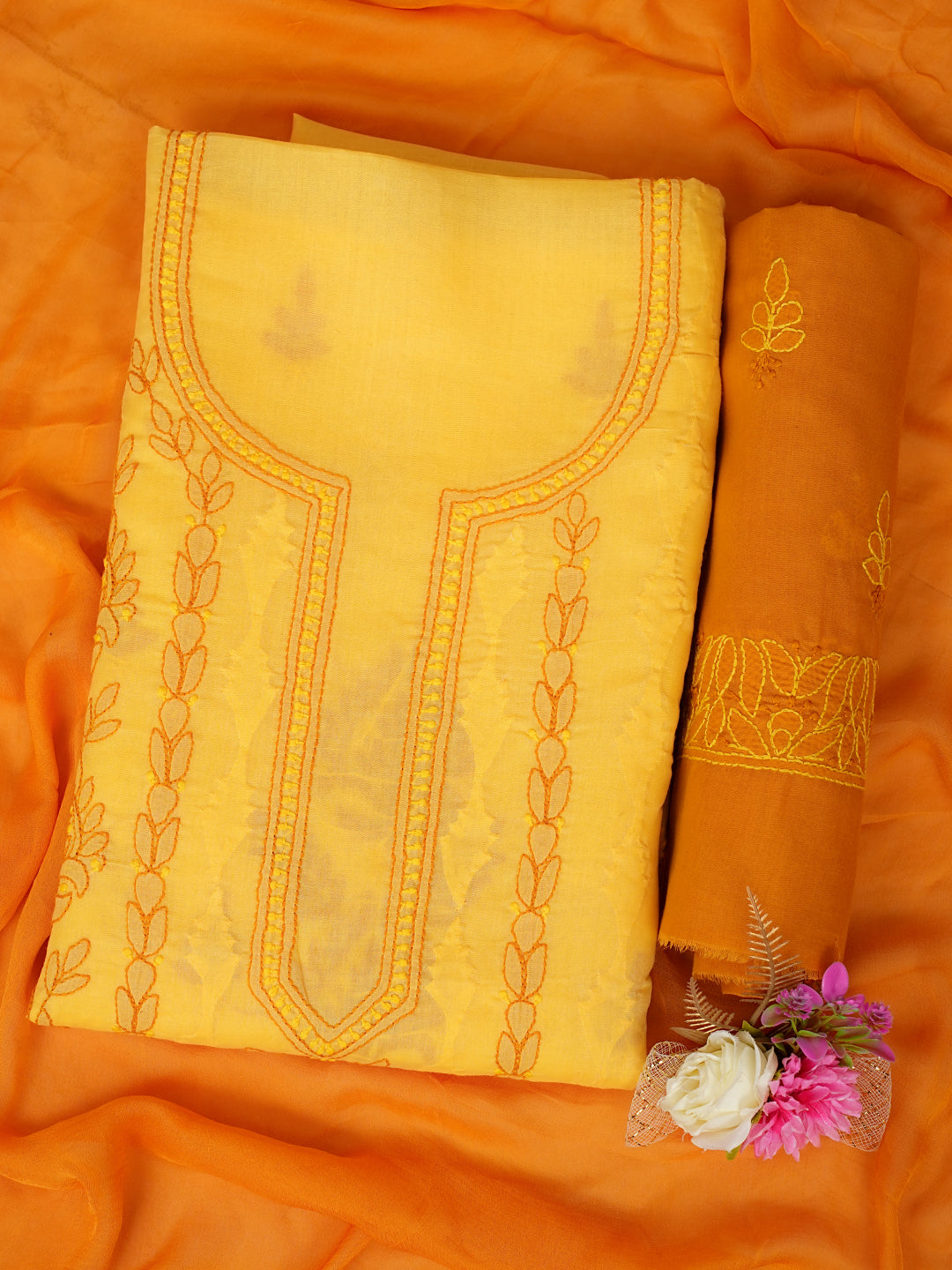 Ada Yellow Cotton Unstitched Suit Set_1