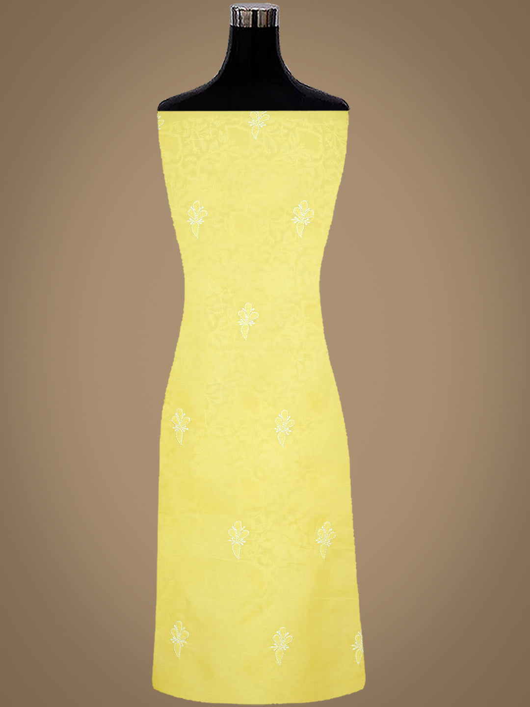 Ada Hand Embroidered Yellow Cotton Lucknowi Chikankari Unstitched Suit Set With Chiffon Dupatta 01A558844