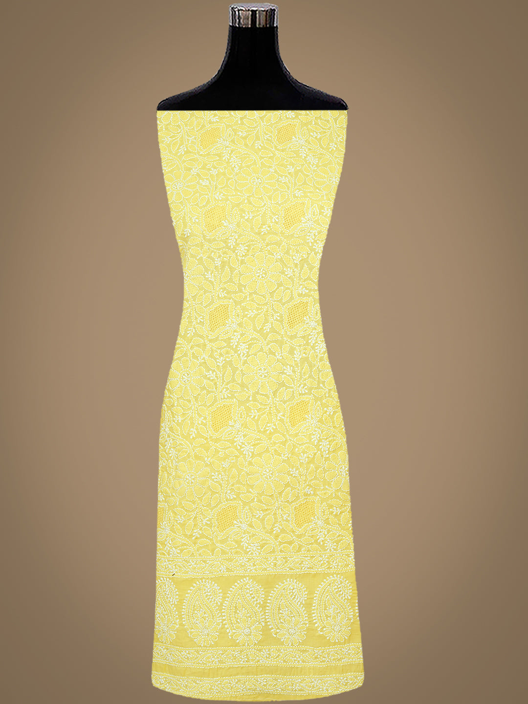 Ada Hand Embroidered Yellow Cotton Lucknowi Chikankari Unstitched Suit Set With Chiffon Dupatta 01A558844