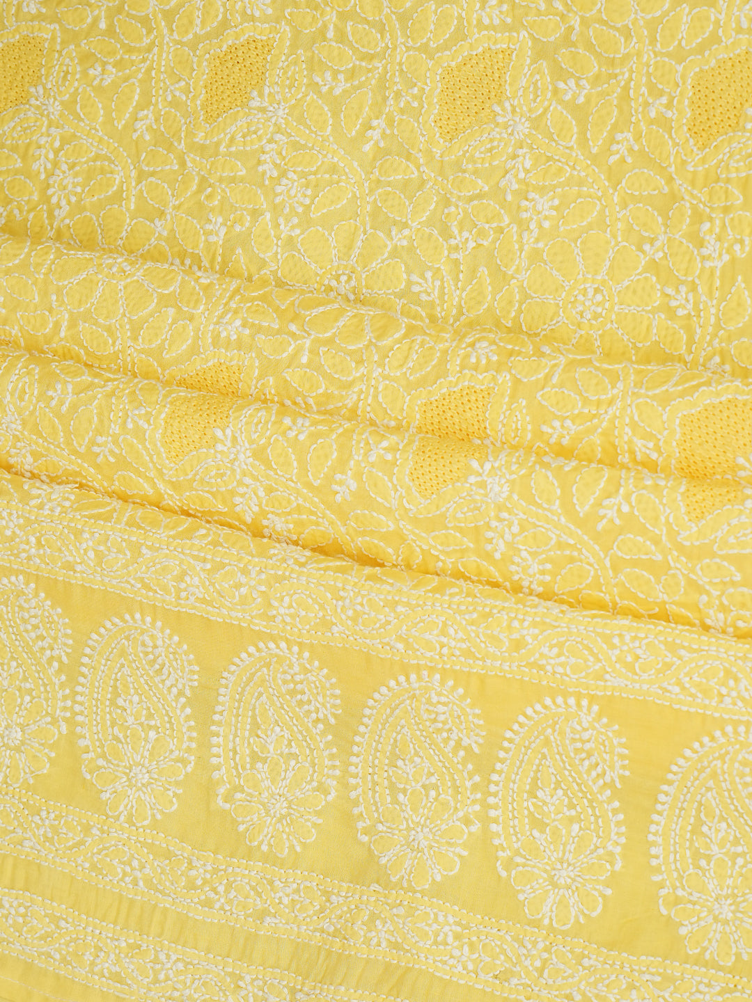Ada Hand Embroidered Yellow Cotton Lucknowi Chikankari Unstitched Suit Set With Chiffon Dupatta 01A558844
