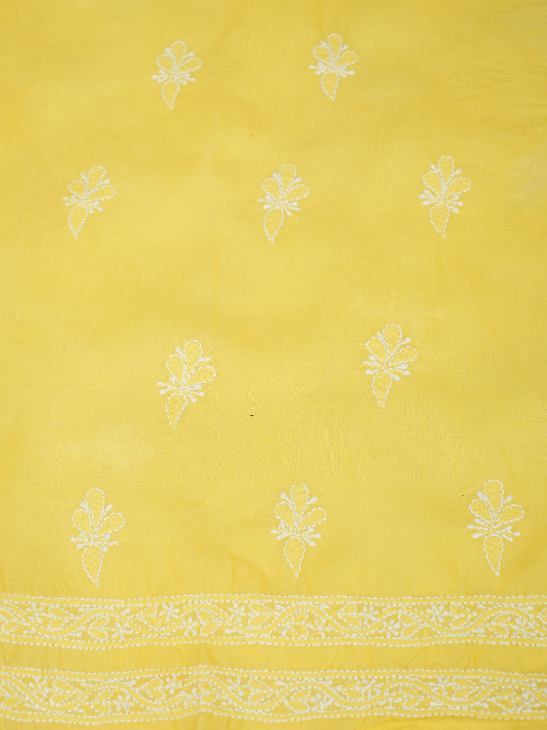 Ada Hand Embroidered Yellow Cotton Lucknowi Chikankari Unstitched Suit Set With Chiffon Dupatta 01A558844