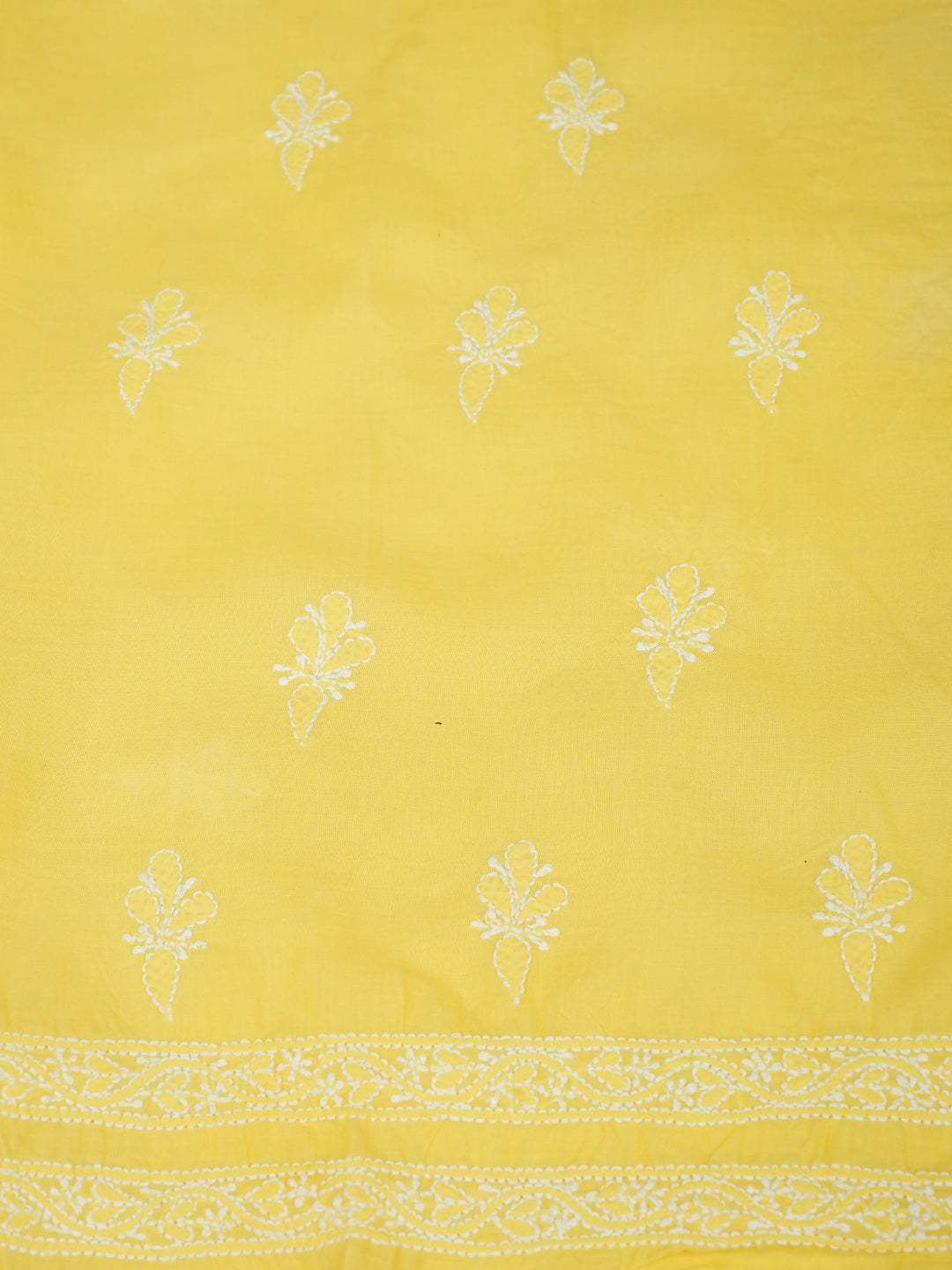 Ada Hand Embroidered Yellow Cotton Lucknowi Chikankari Unstitched Suit Set With Chiffon Dupatta 01A558844