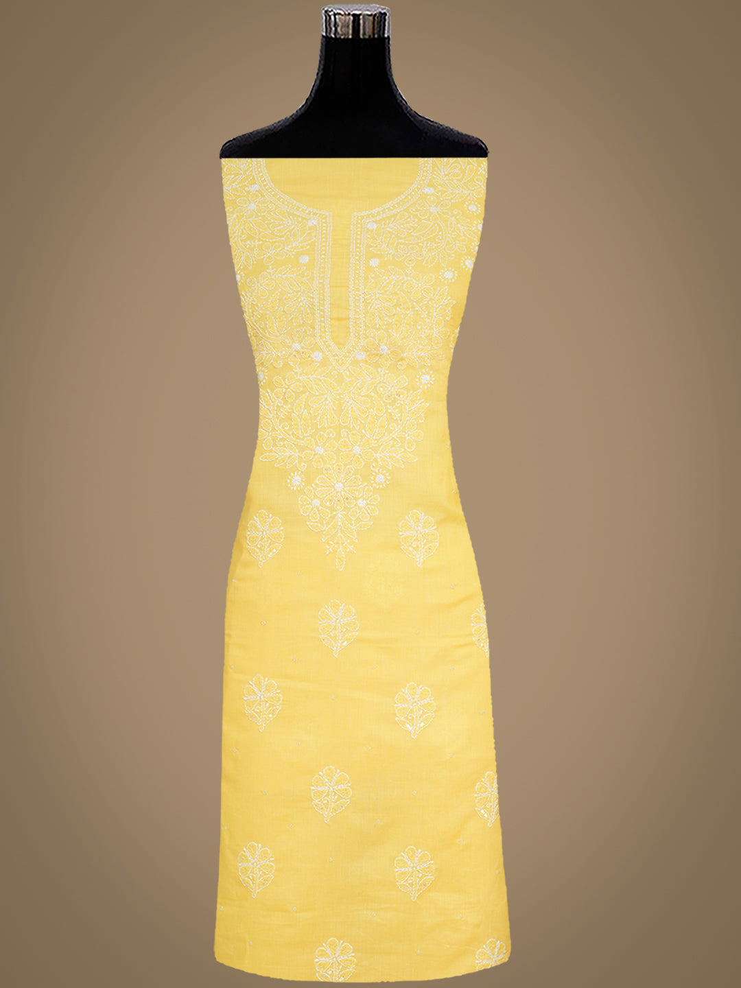 Ada Hand Embroidered Yellow Cotton Lucknowi Chikankari Unstitched Suit Set With Chiffon Dupatta and Cutdana & Sequinned Work 01A657315