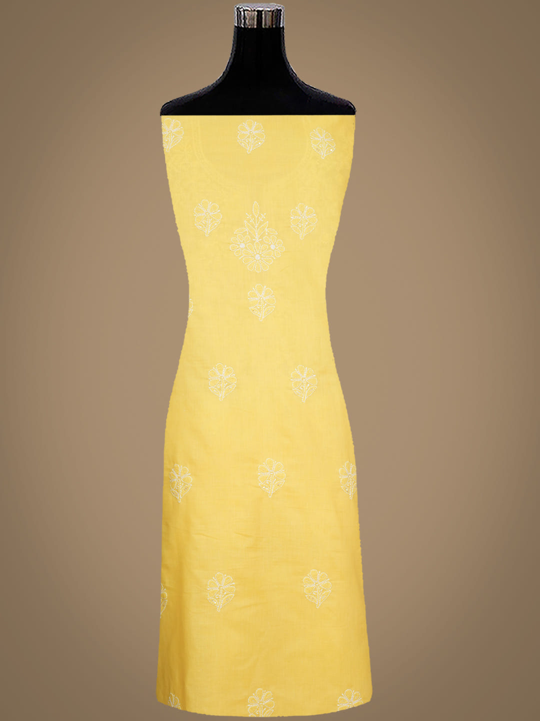 Ada Hand Embroidered Yellow Cotton Lucknowi Chikankari Unstitched Suit Set With Cutdana Work 01A657315