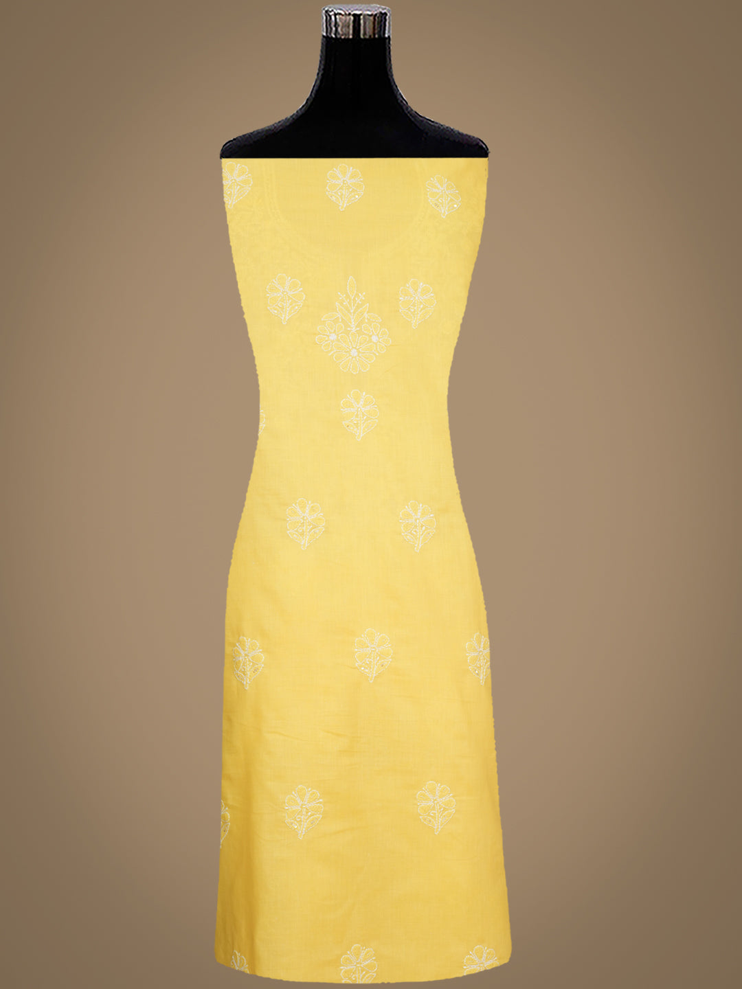 Ada Hand Embroidered Yellow Cotton Lucknowi Chikankari Unstitched Suit Set With Chiffon Dupatta and Cutdana & Sequinned Work 01A657315